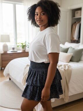 Universal Thread Navy Tiered Mini Skirt with Smocked Waist